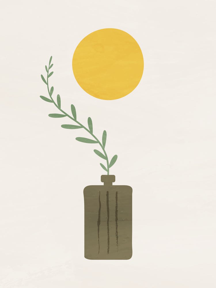 Soleil et Plante en Vase Minimaliste
