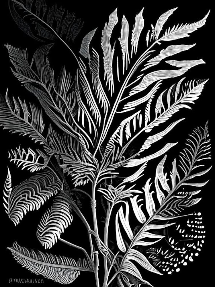 Fire Fern Linocut