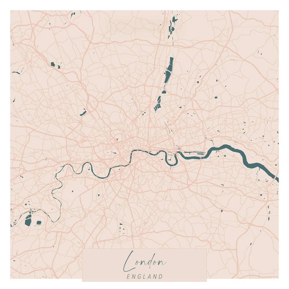 London England Pink and Blue Cute Script Street Map