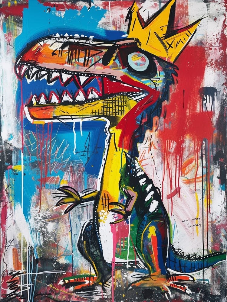 Paint Drip Dinosaur With A Crown 3