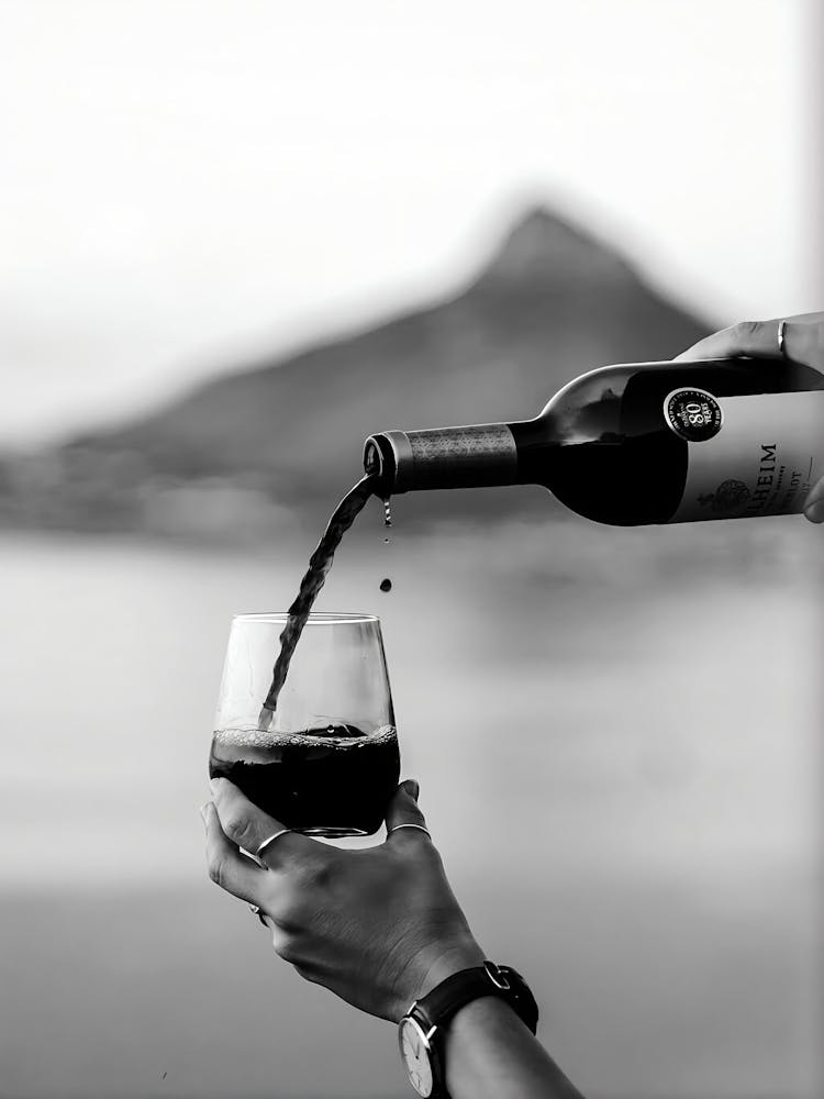 Pouring Wine Into Glass Wall Art, Landscape Scenery, Women Drinking Prints, Black And White Prints, Alcohol Wall Art, Red Wine Poster