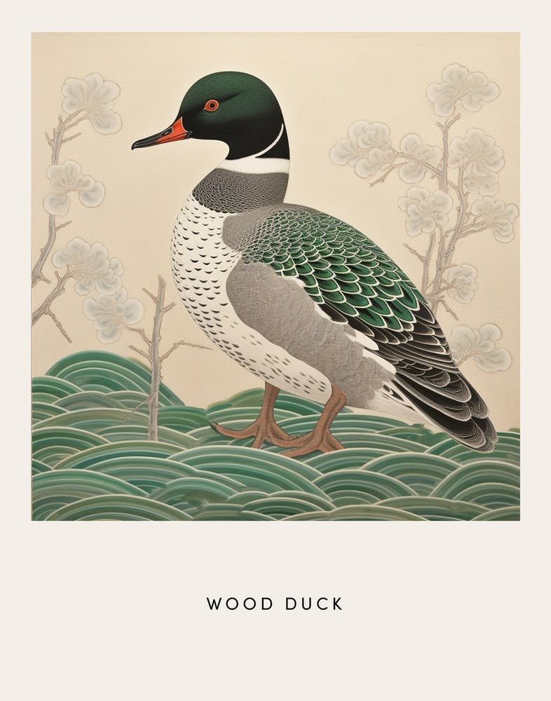 Ohara Koson Inspired Bird Painting Wood Duck 1 Poster