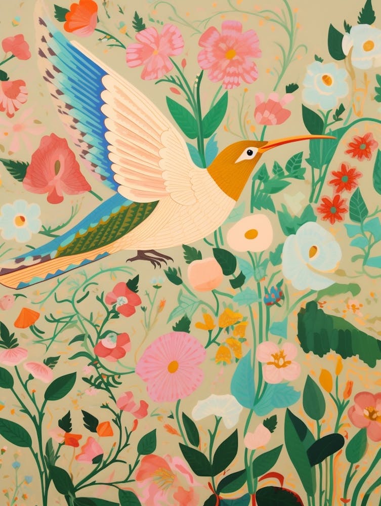 Maximalist Bird Painting Hummingbird 1
