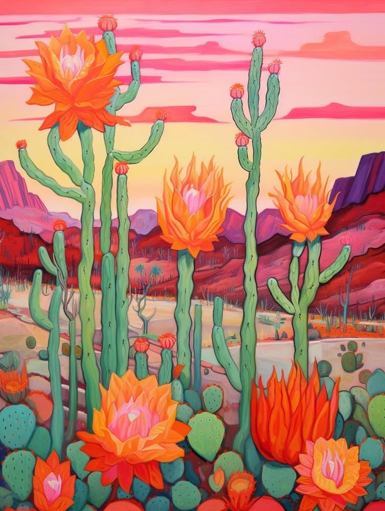 Cactus In The Desert Painting Trichocereus 2