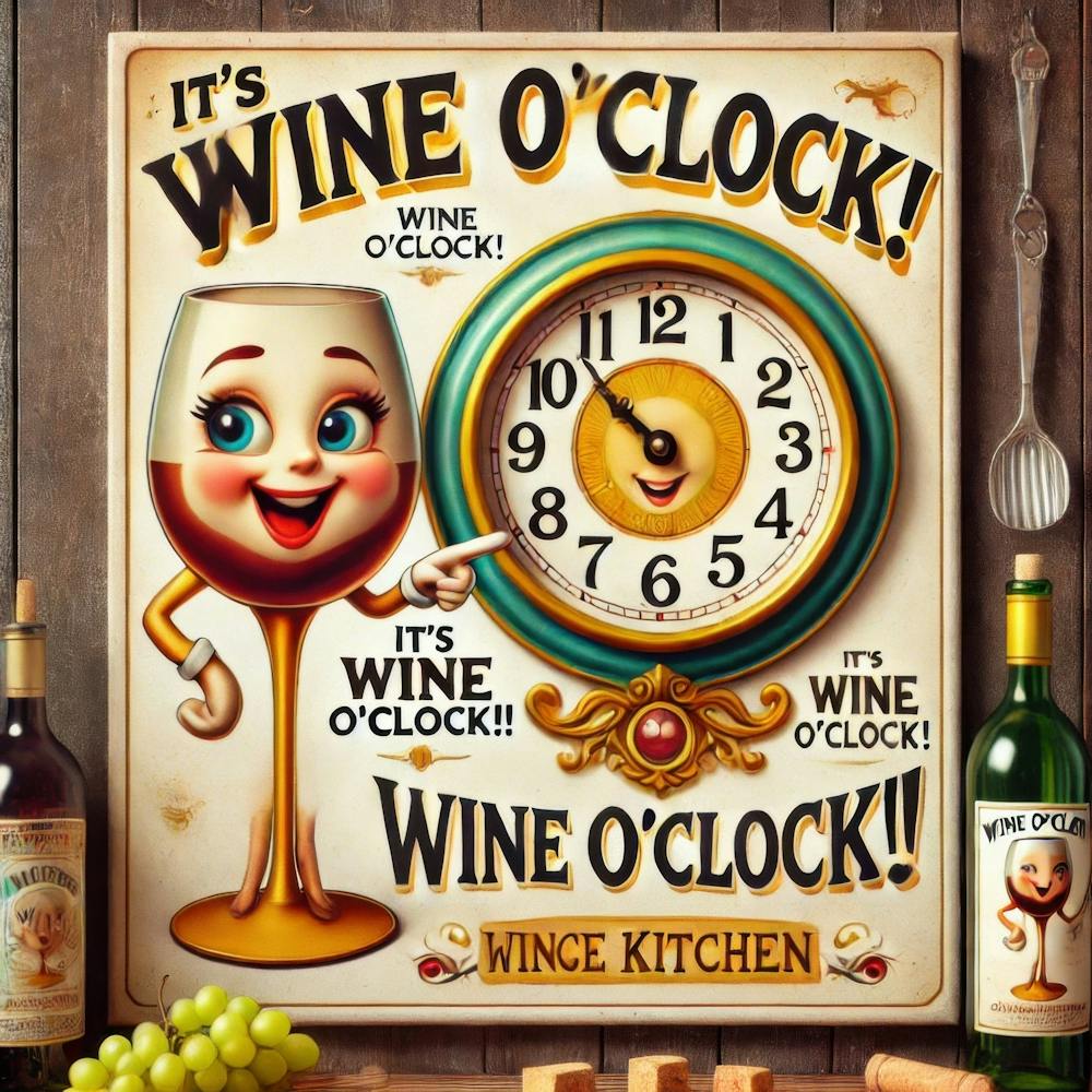 Wine O'Clock. Kitschy Kitchen Art Series