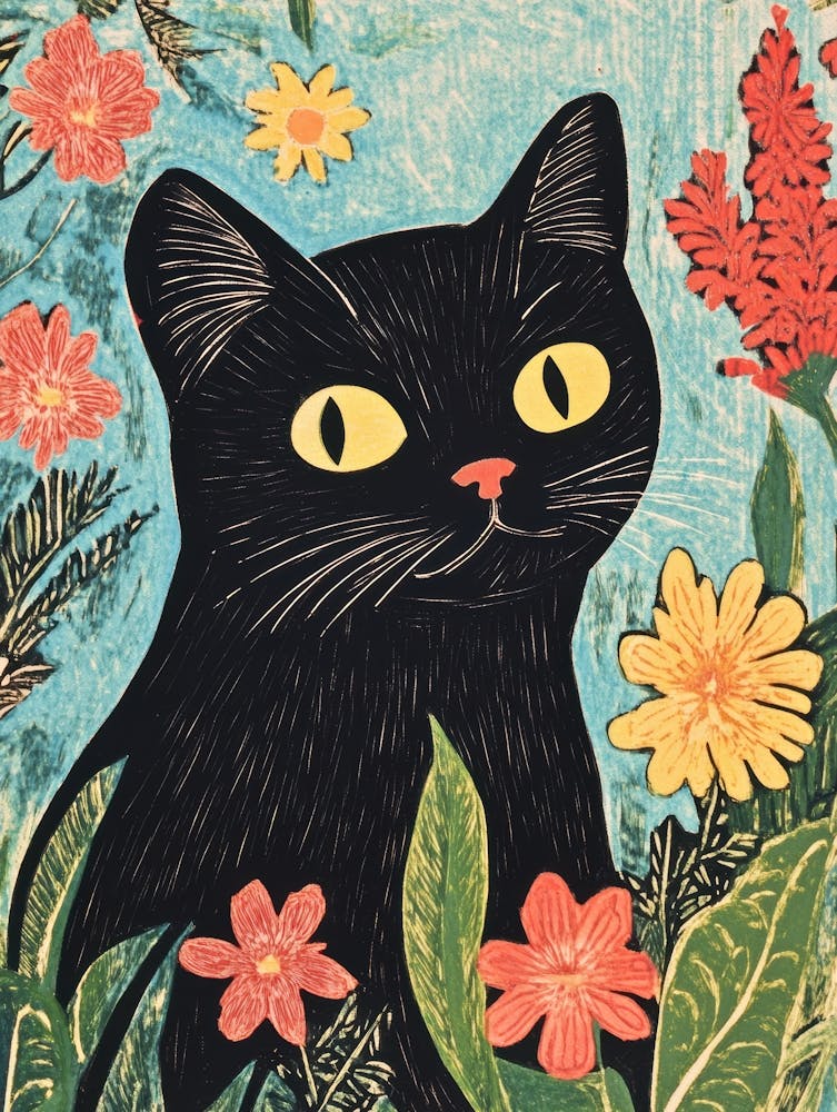 Black Cat In Flowers 8