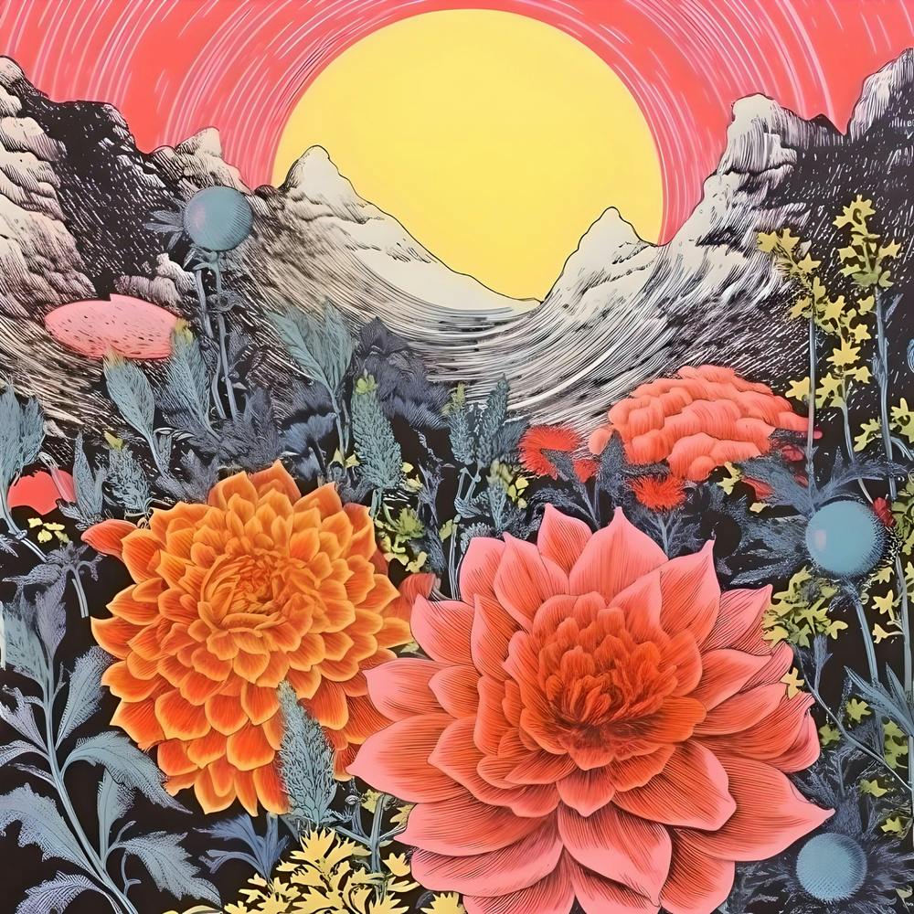 Risograph Style Surreal Scene, Vibrant Trippy Candy Colours 7