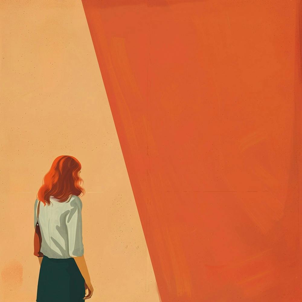 Woman Looking At An Orange Wall