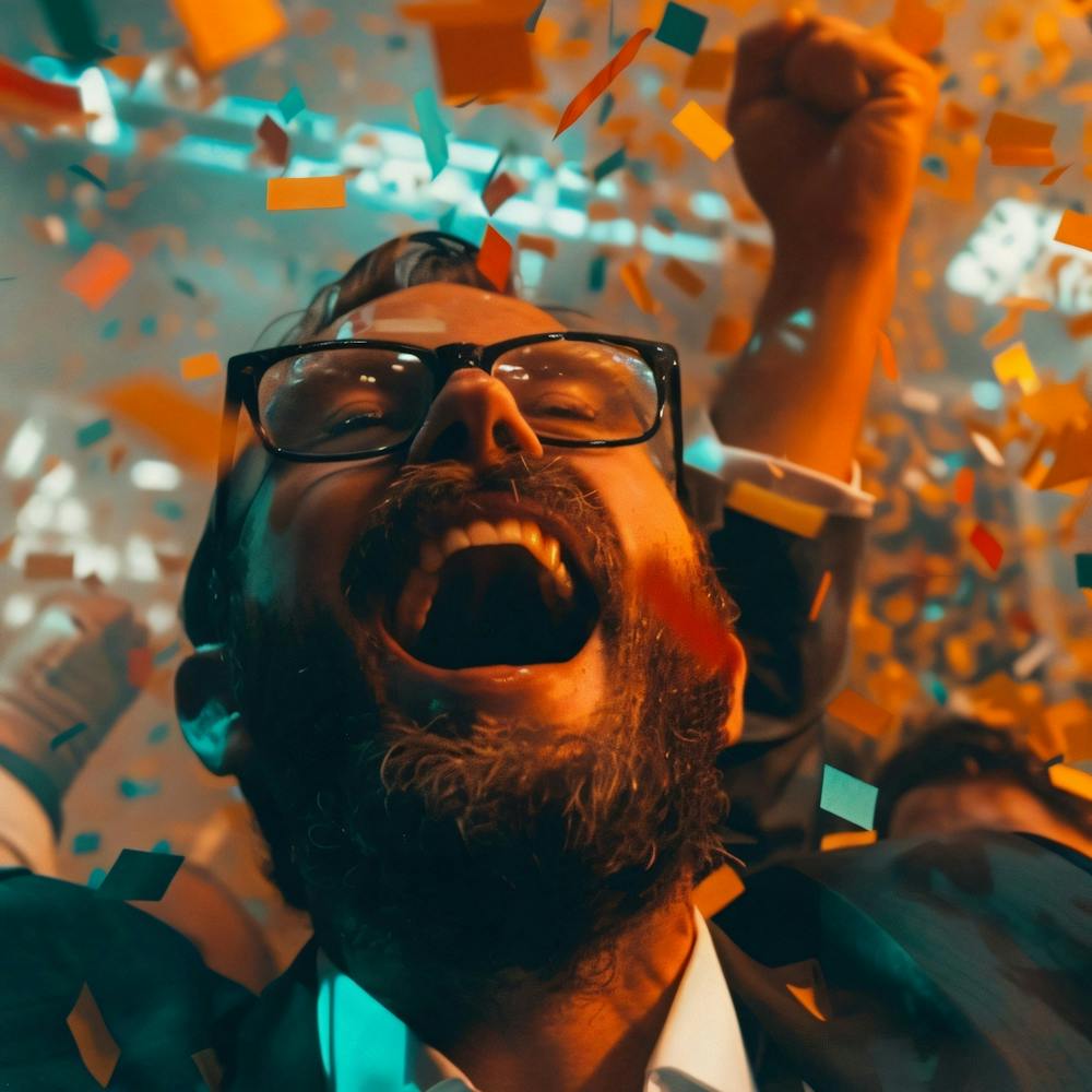 Homme d'Affaires Heureux Avec Confettis