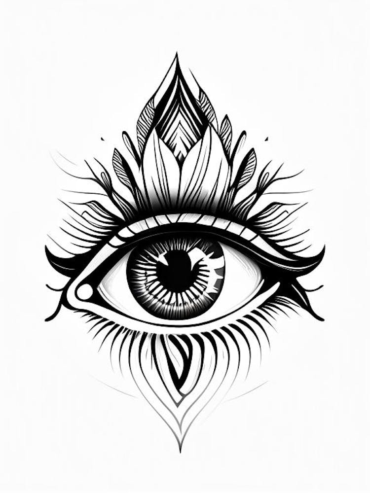Awareness, Symbol, Third Eye Simple Black & White Illustration 6