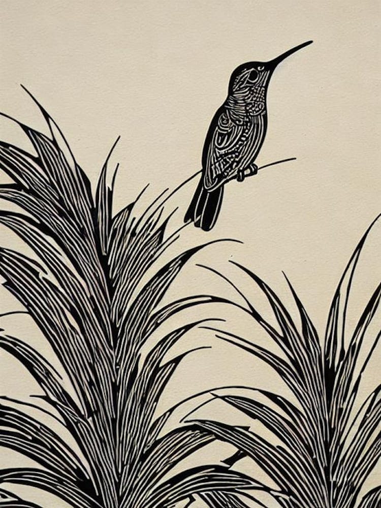 Hummingbird Linocut Bird