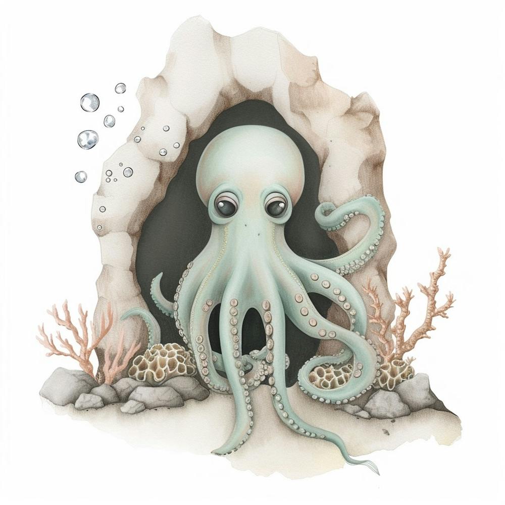 Storybook Style Octopus In A Cave 2