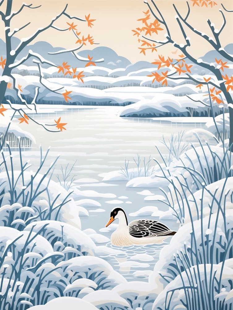 Winter Bird Painting Mallard Duck 2