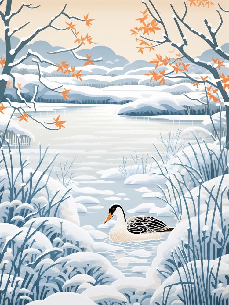 Winter Bird Painting Mallard Duck 2