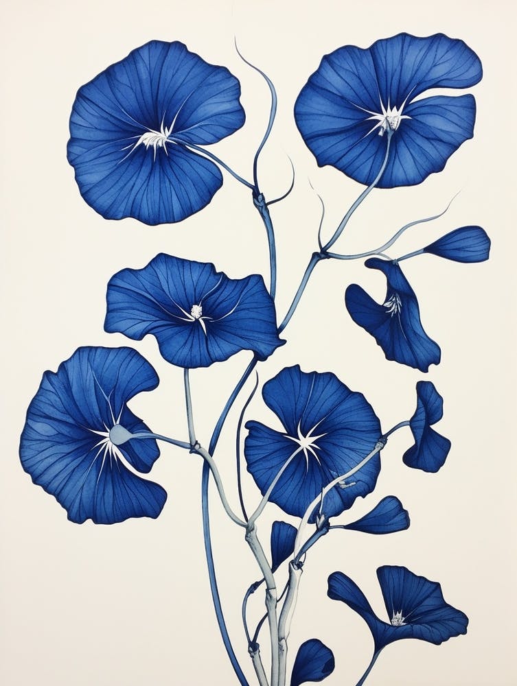 Blue Botanical Morning Glory 1