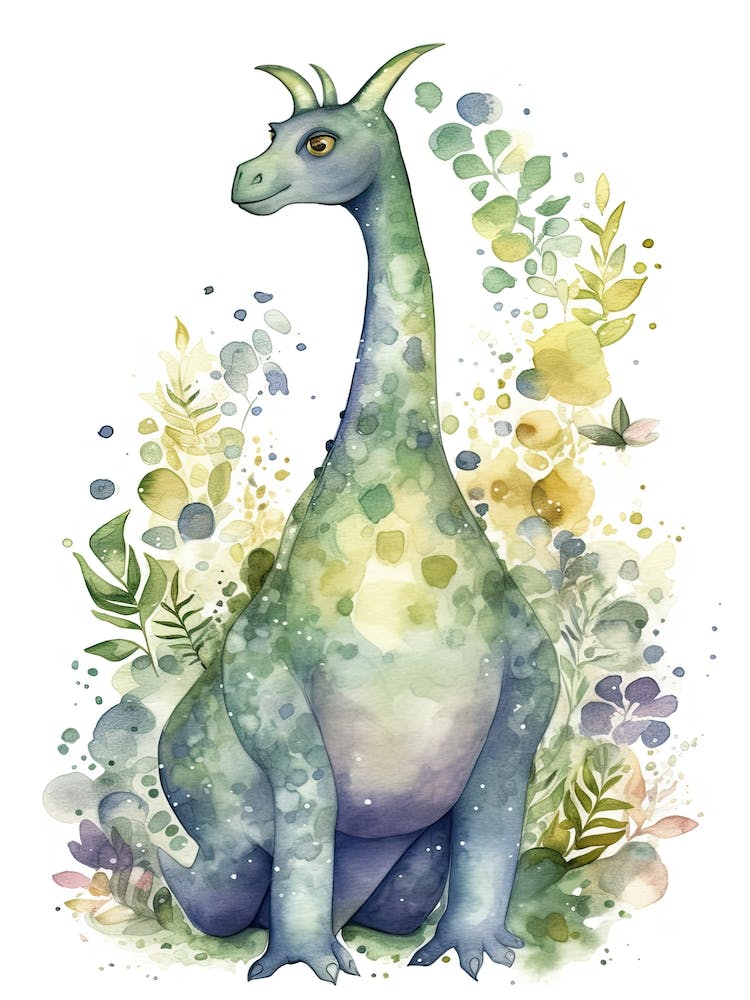 Brachiosaurus Cute Dinosaur Watercolour 2