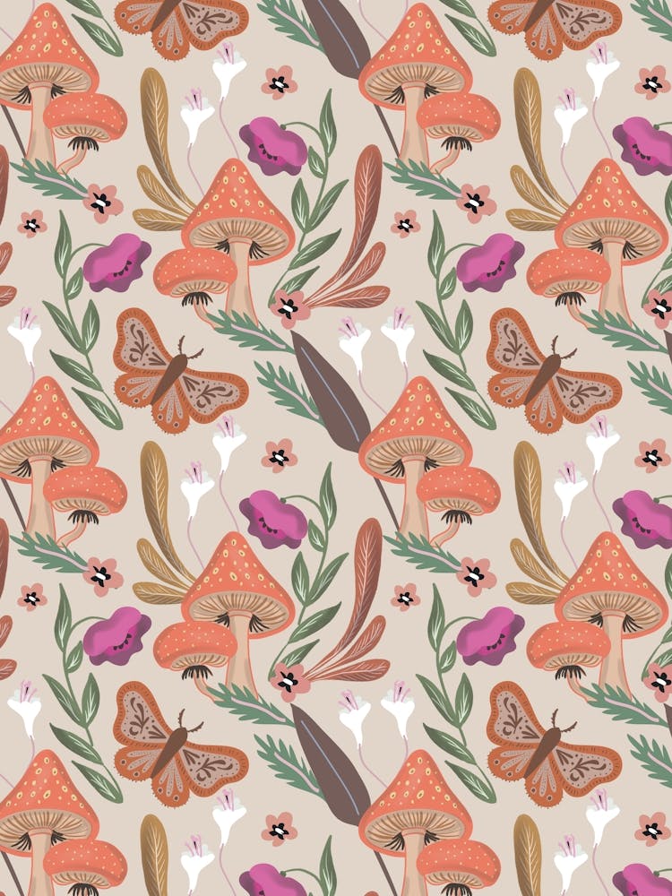 Mushrooms and Butterflies Pattern