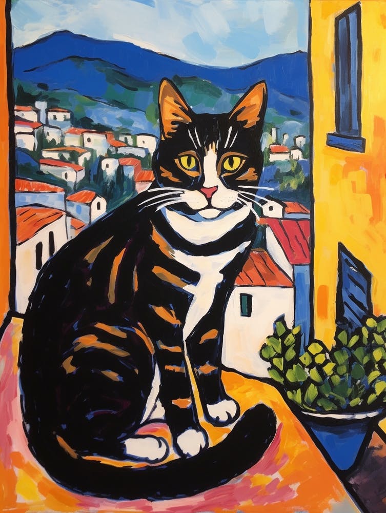 Painting Of A Cat In Pienza Italy 2