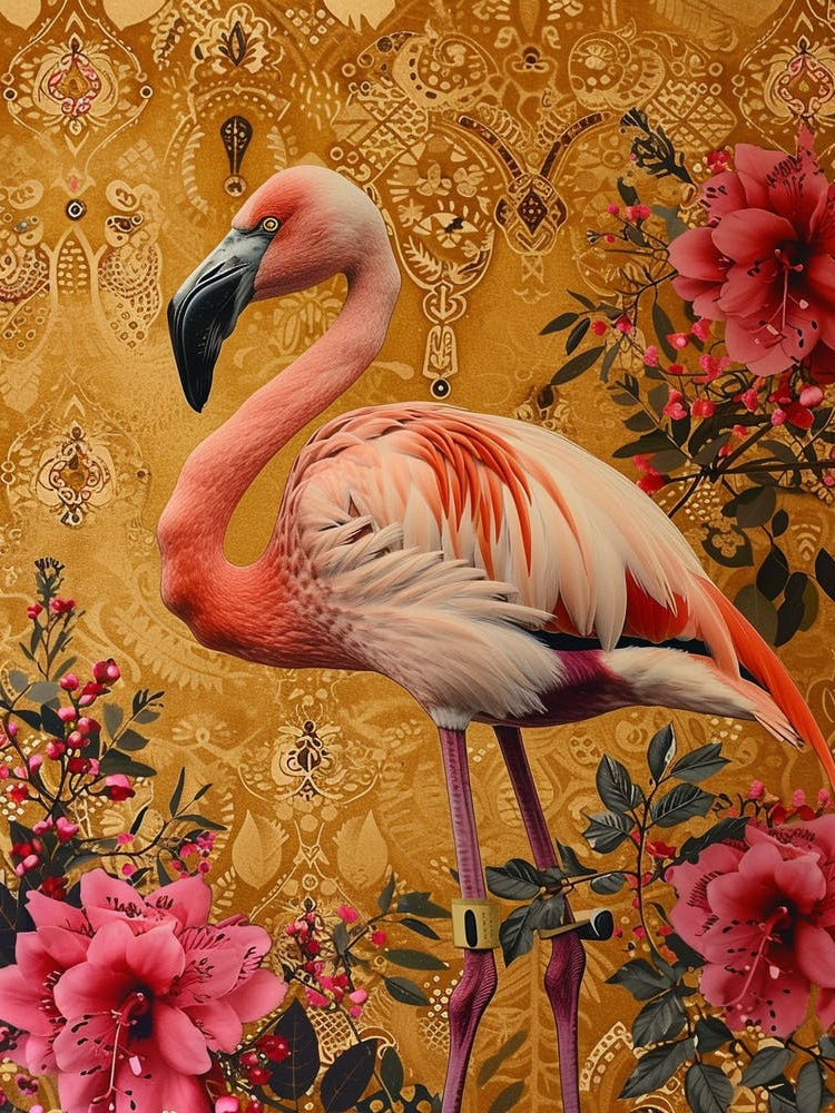 Greater Flamingo And Bougainvillea Boho Print 2