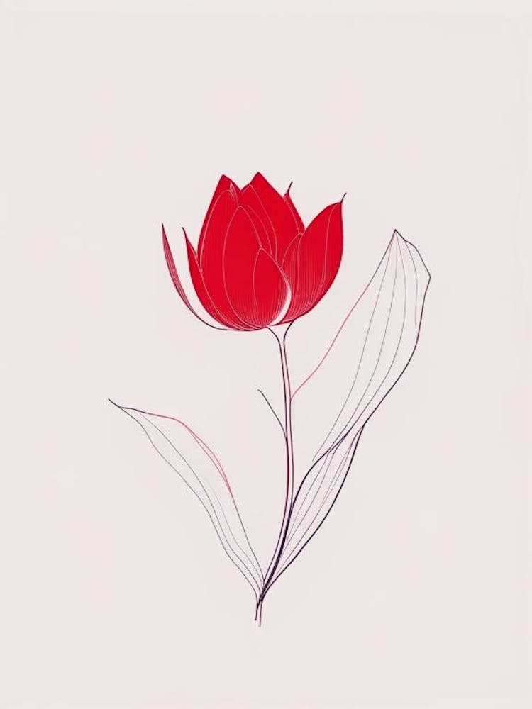 Red Lotus Minimal Line Drawing 2