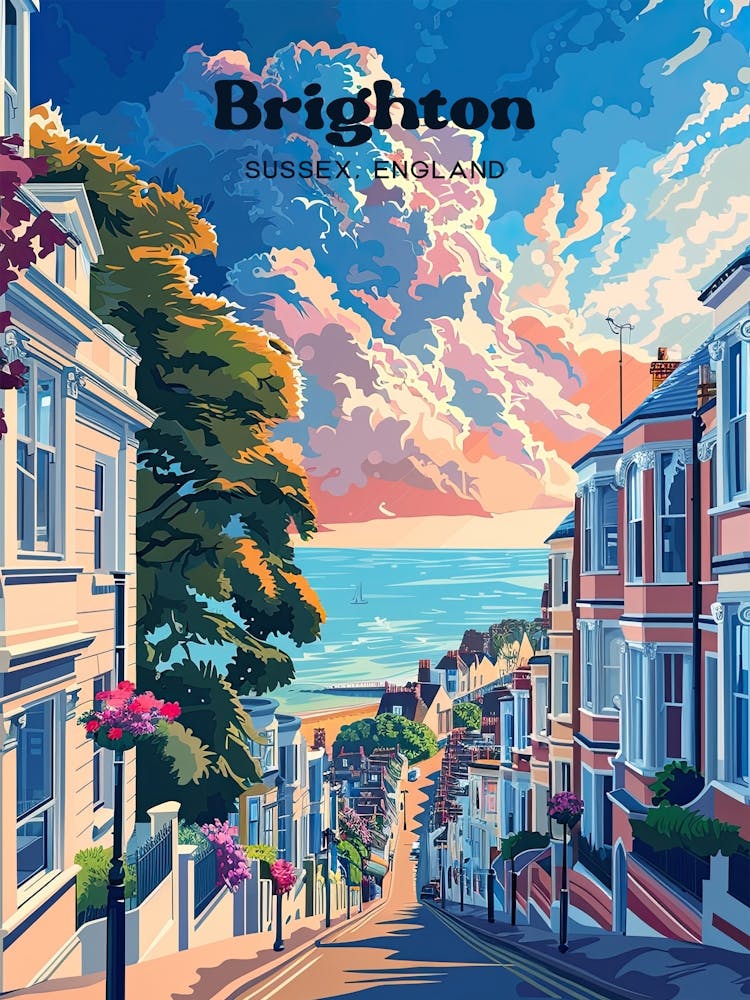Brighton Sussex England Vibrant Digital Travel Art
