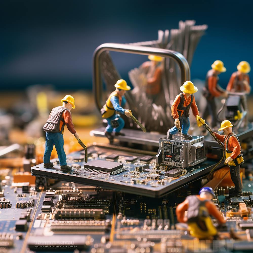 Miniature Workers On A Circuit Board 1