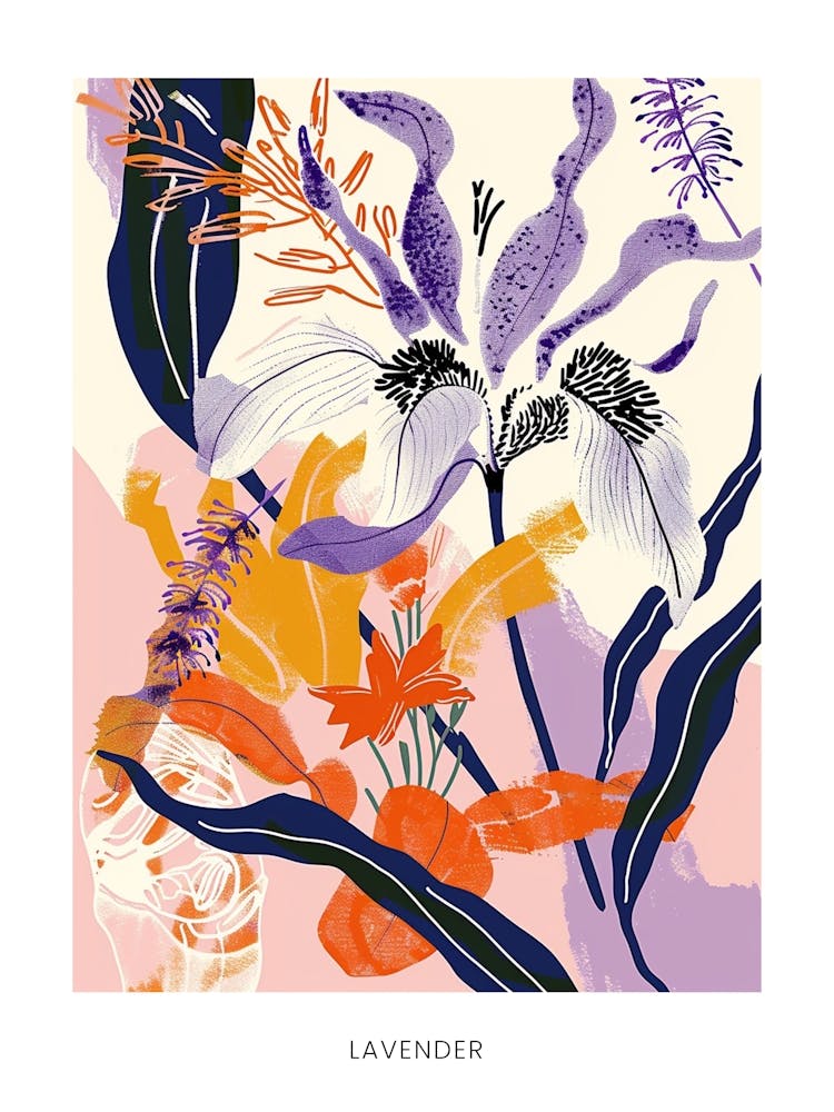 Colourful Flower Illustration Poster Lavender 2