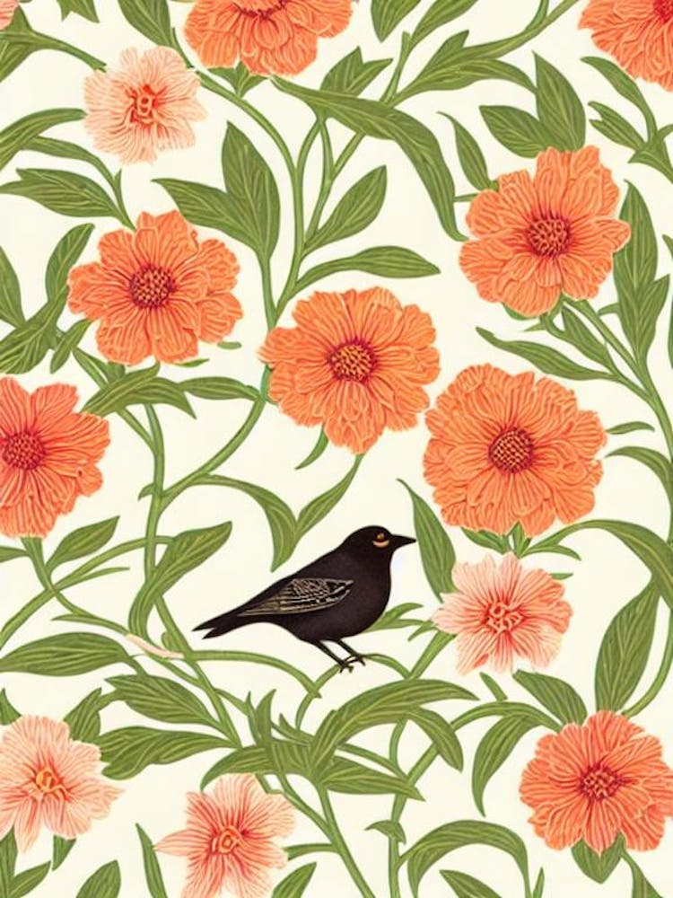Blackbird William Morris Style Bird