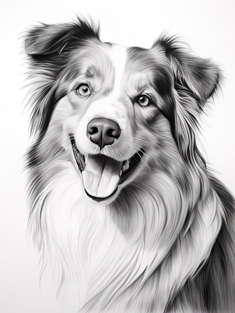 Australian Shepherd Dog, Line Drawing 3