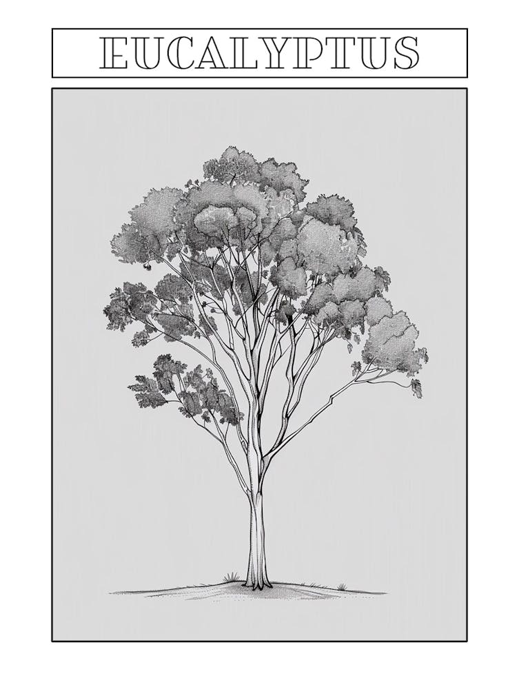 Eucalyptus Tree Minimalistic Drawing 1 Poster