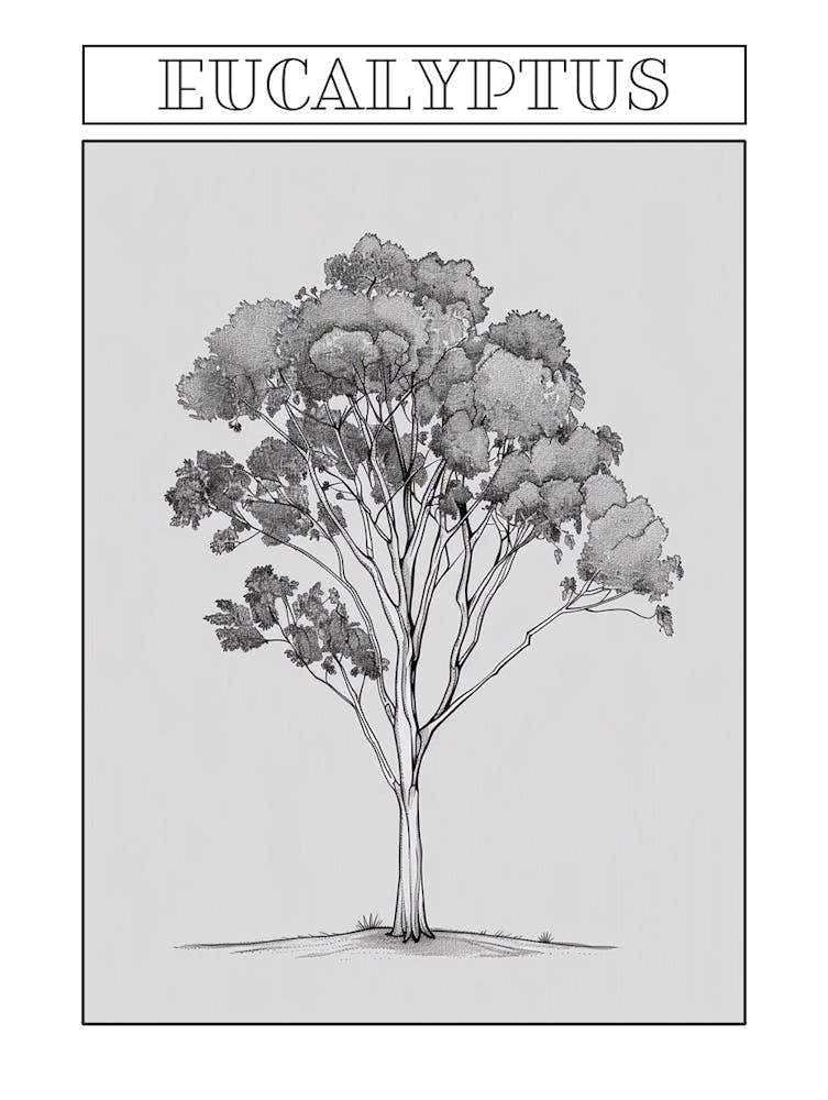 Eucalyptus Tree Minimalistic Drawing 1 Poster