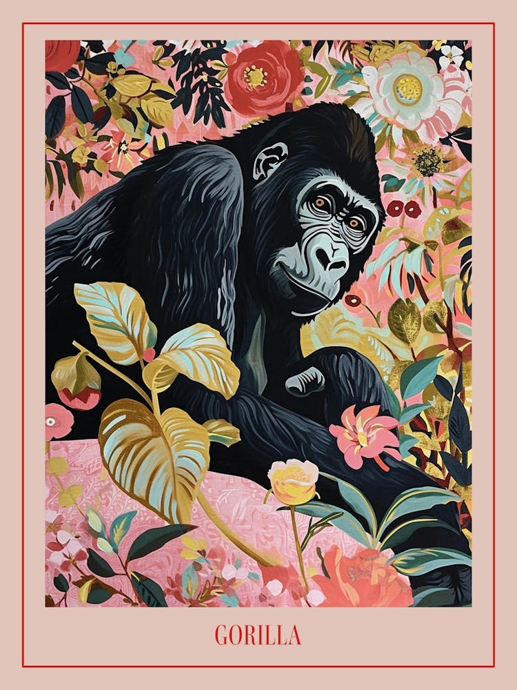 Blumen-Tiergemälde Gorilla 4 Poster