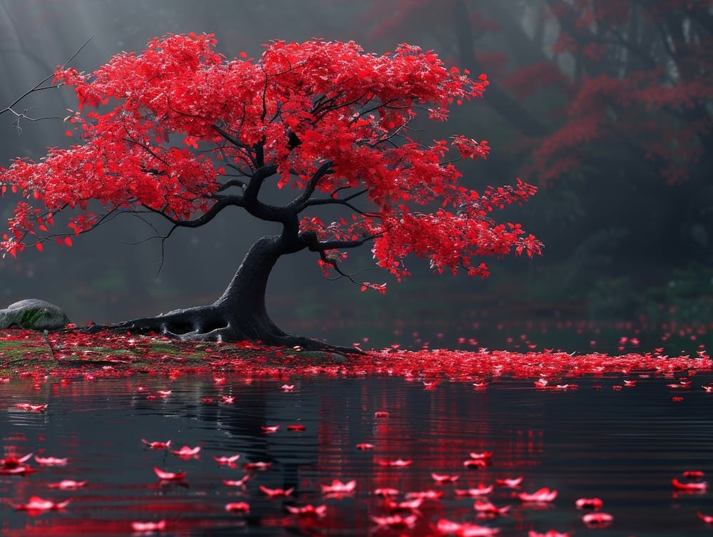 Red Tree In Water