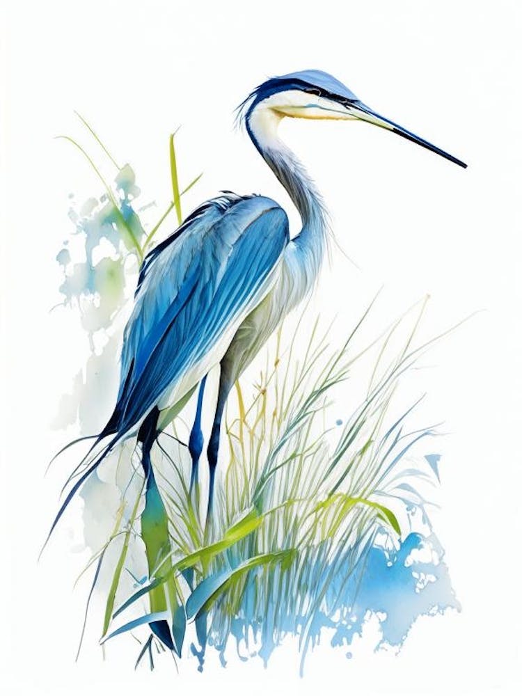 Blue Heron In Garden Impressionistic 4