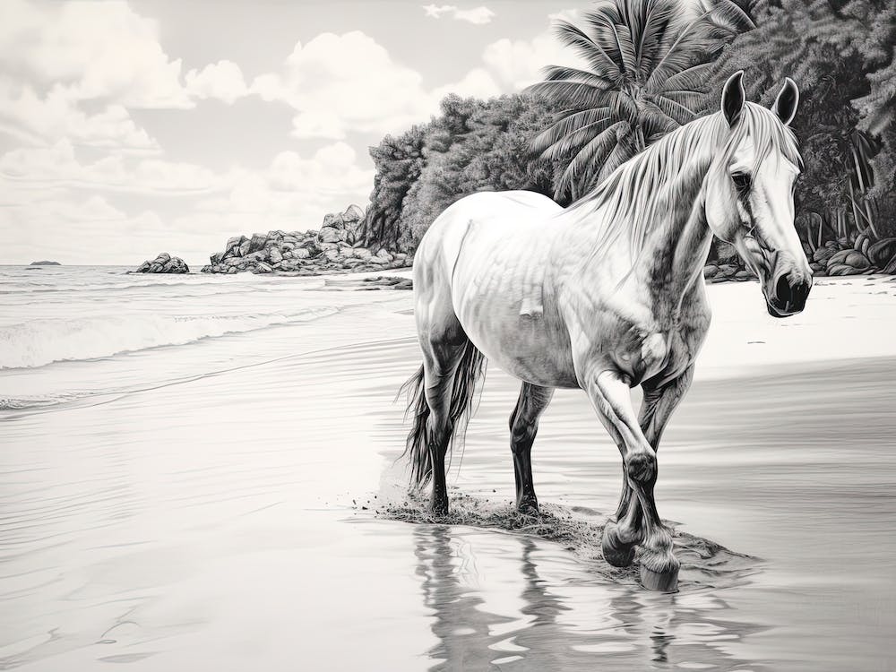 A Horse Oil Painting In Anse Cocos, Seychelles, Landscape 1