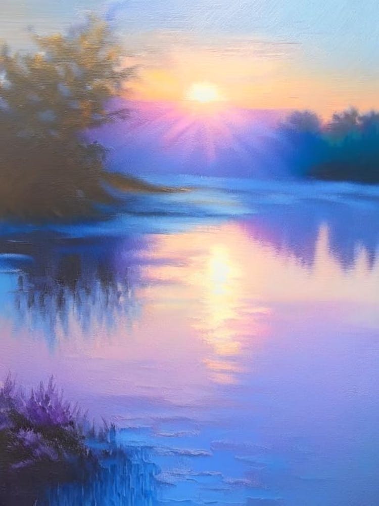 Sunrise Over Pond Waterscape Marble Acrylic Painting 2
