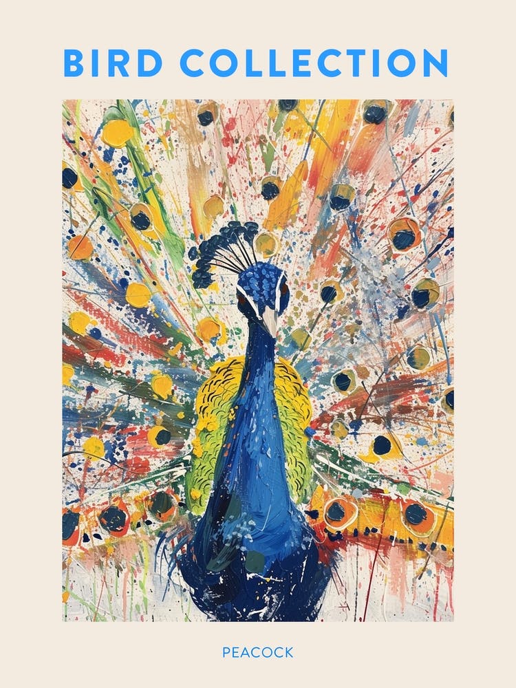 Peacock Paint Splash Portrait Poster