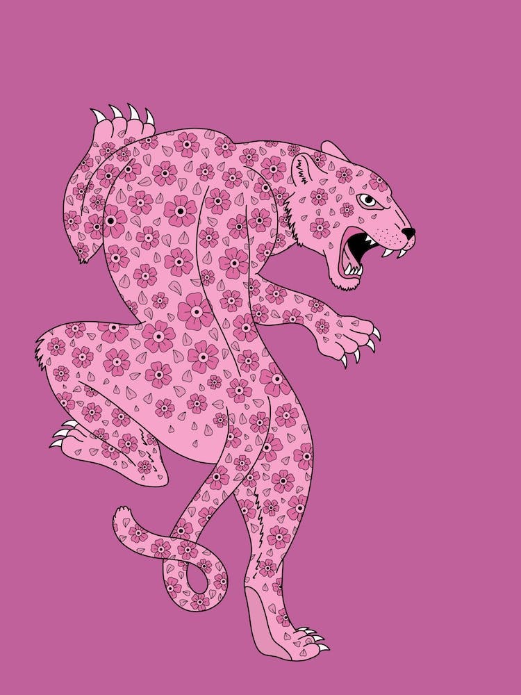 Pink floral tattoo leopard