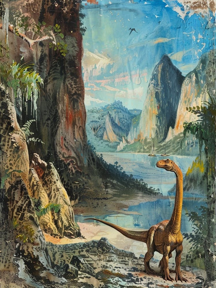 Dinosaur In A Rocky Landscape Painting 2