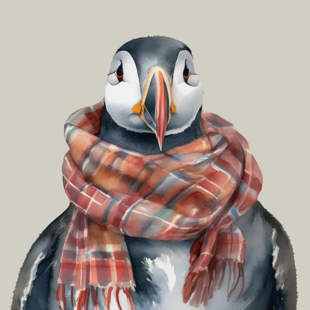Highland Puffin with Tartan Scarf