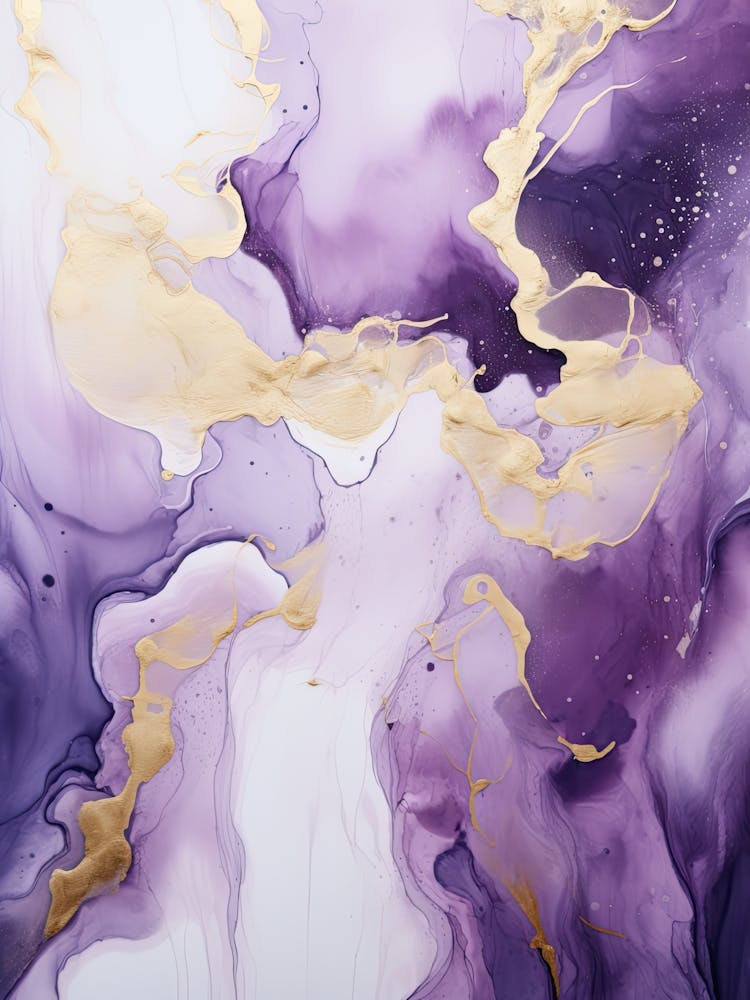 Purple, White, Gold Flow Asbtract Painting 1