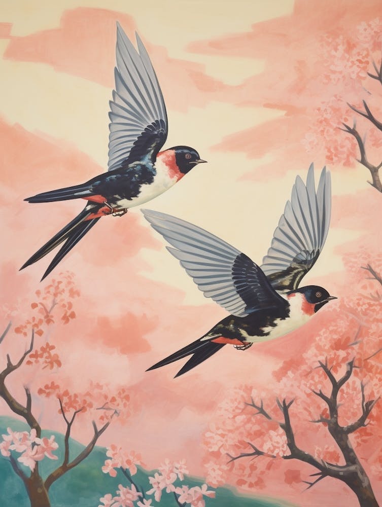 Vintage Japanese Inspired Bird Print Barn Swallow 3