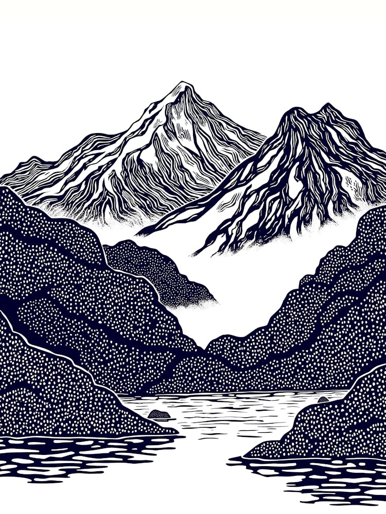 Mountain Range In Black And White