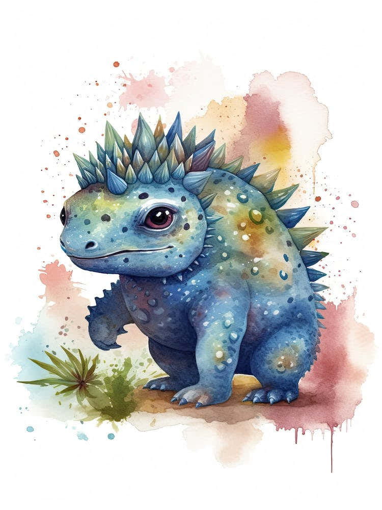 Ankylosaurus Cute Dinosaur Watercolour 4