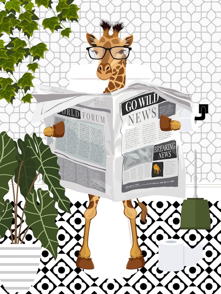 Giraffe On Toilet Black And White