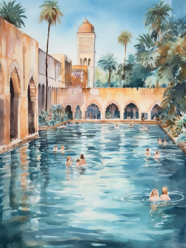 Swimming In Marrakech Morocco Watercolour