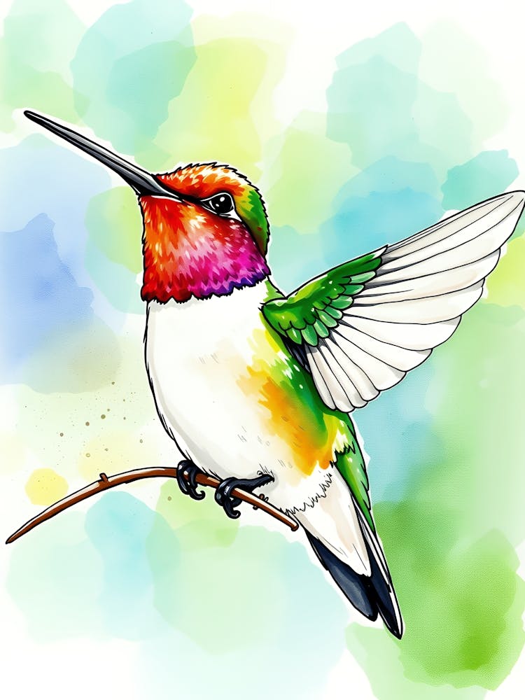 Watercolor Hummingbird 1