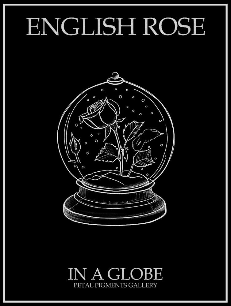 Rose Anglaise Dans Un Globe Dessin Au Trait 4 Affiche Inversée