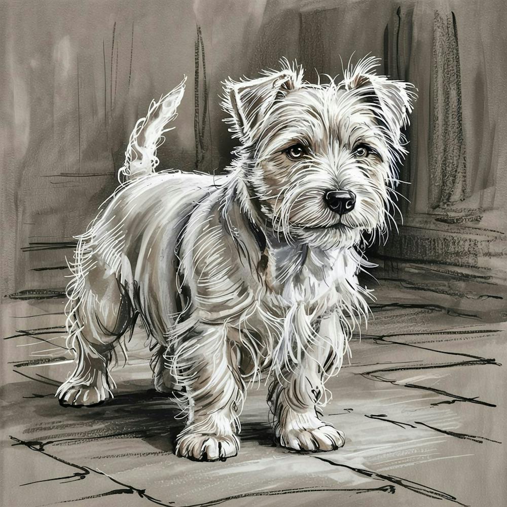 West Highland White Terrier Charcoal Sketch