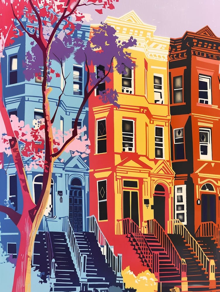 Brooklyn Heights New York Colourful Silkscreen Illustration 2